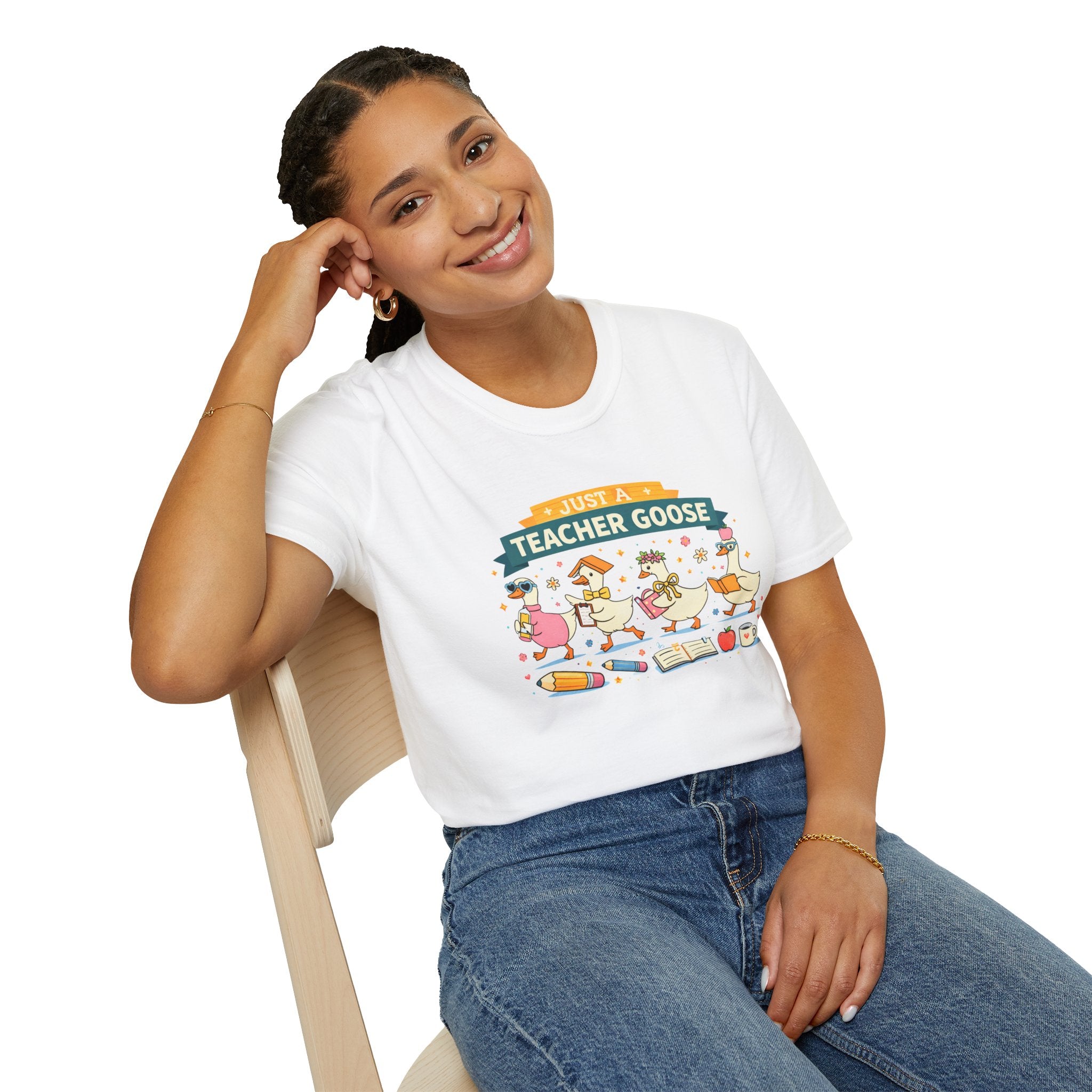 Just a Teacher Goose — Soft Casual Crew Tee