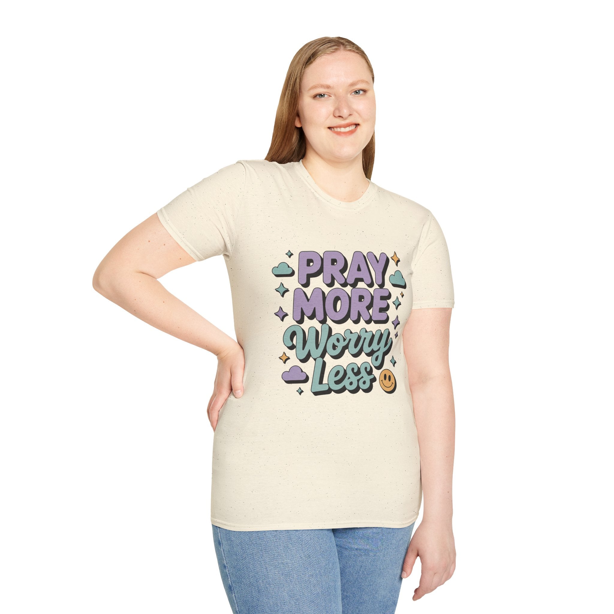 Women's Pray More Worry Less — Soft Casual Crew Tee