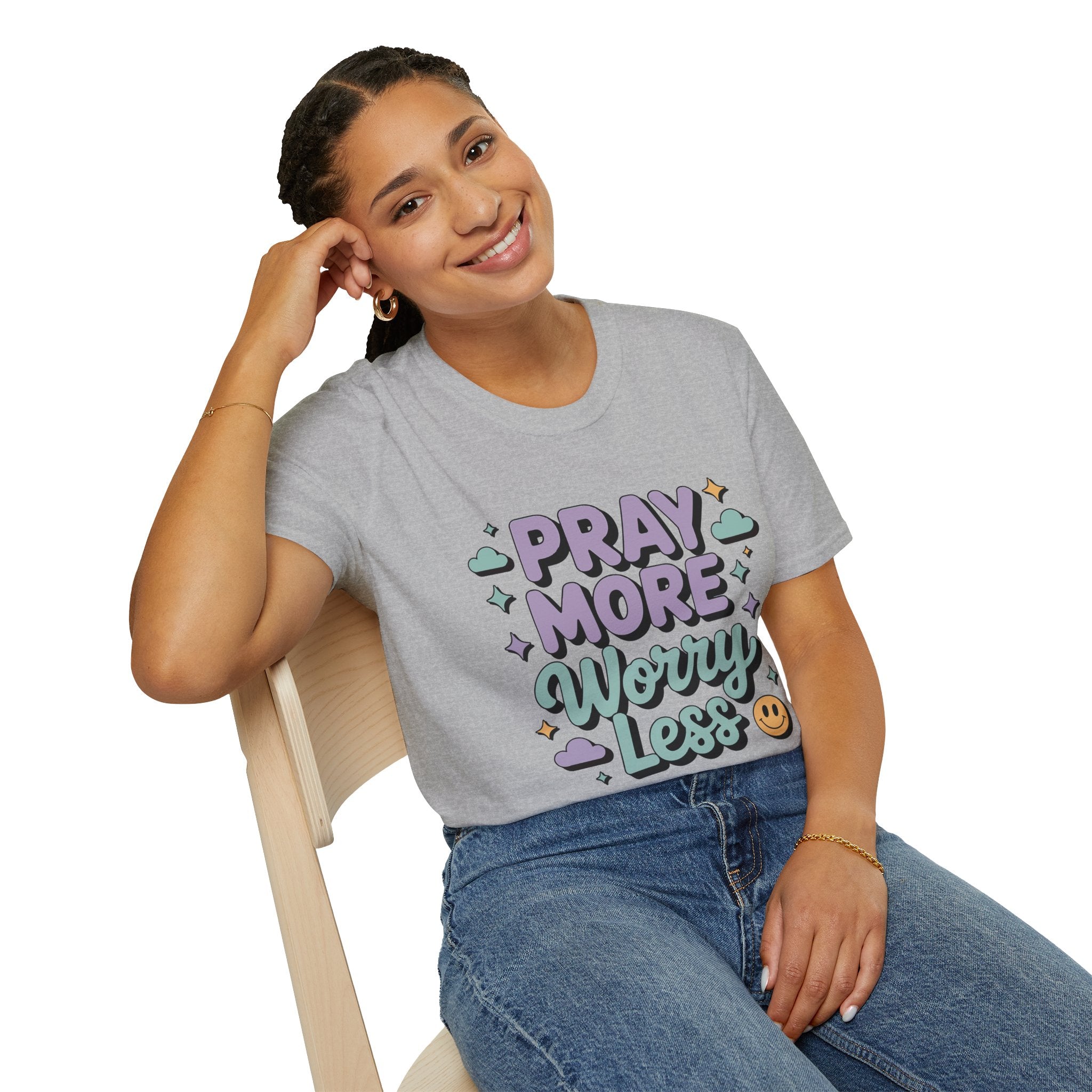 Women's Pray More Worry Less — Soft Casual Crew Tee