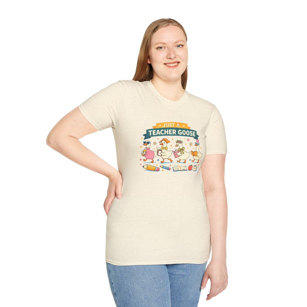 Just a Teacher Goose — Soft Casual Crew Tee