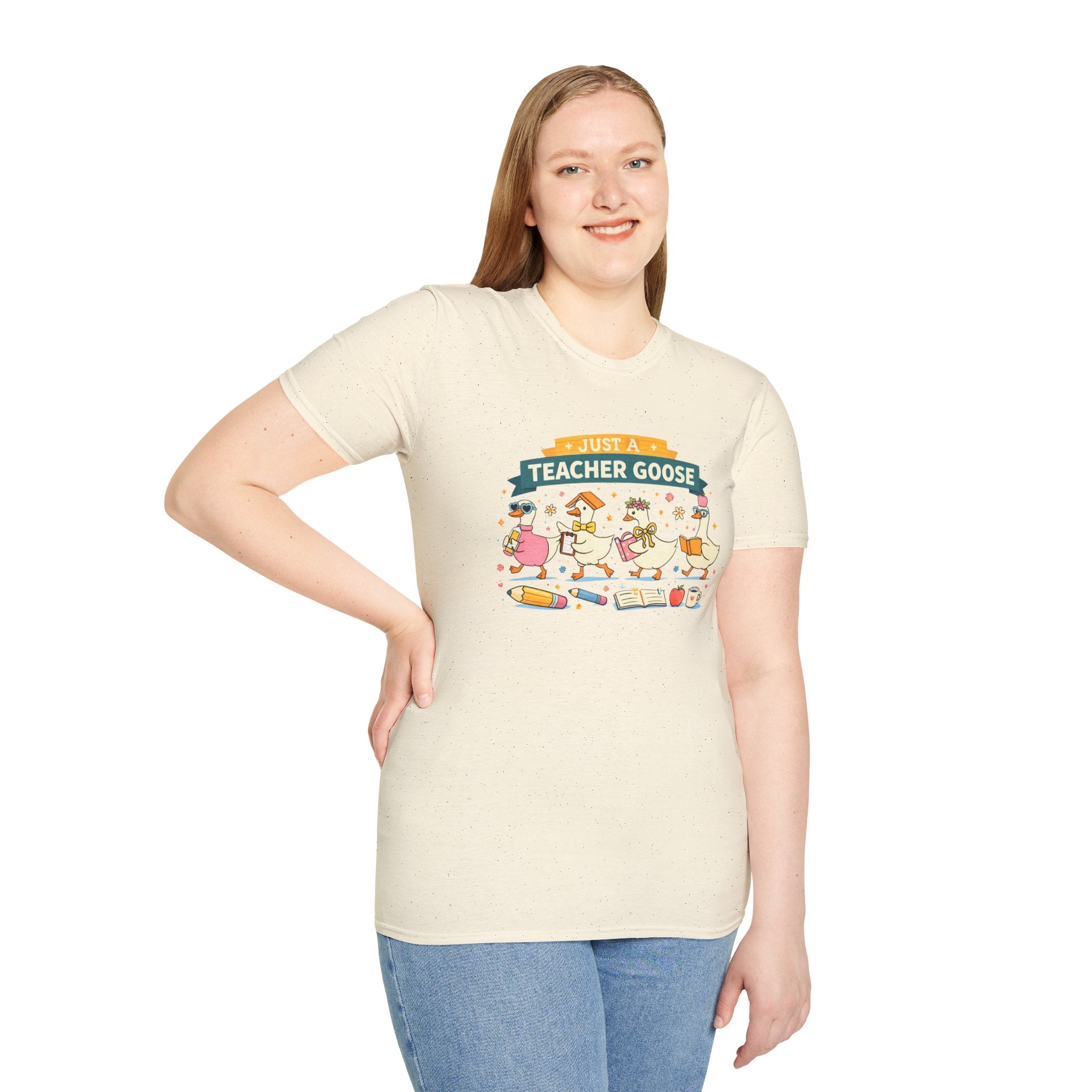 Just a Teacher Goose — Soft Casual Crew Tee