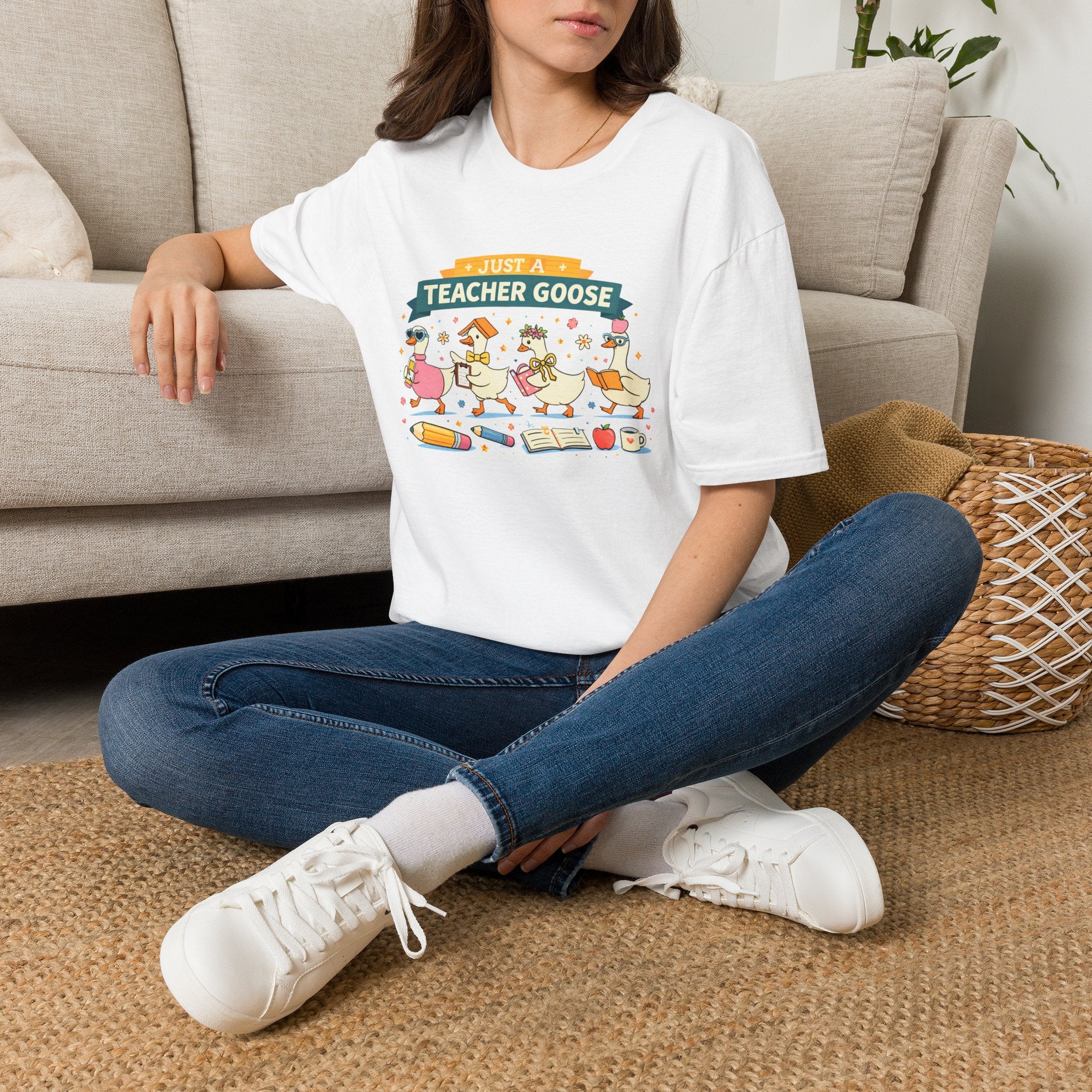 Just a Teacher Goose — Soft Casual Crew Tee